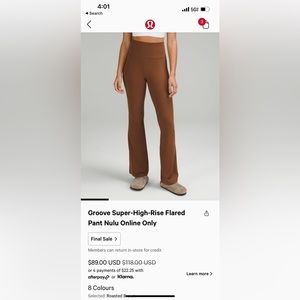 Lululemon Groove high rise flared pant nulu